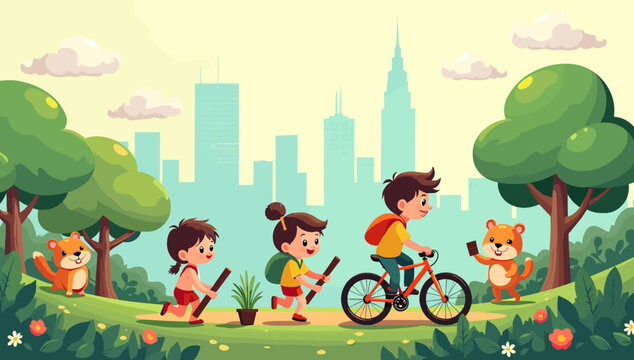 A whimsical illustration of a happy squirrel in a lush forest. Ideal for children's books, educational content, or a lighthearted branding project.