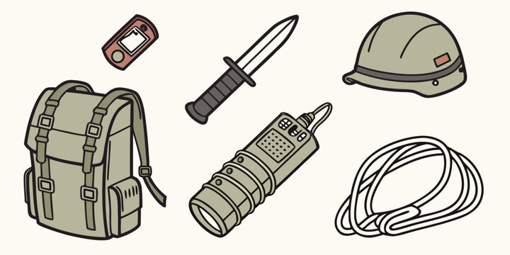 military gear and equipment for soldiers Vector