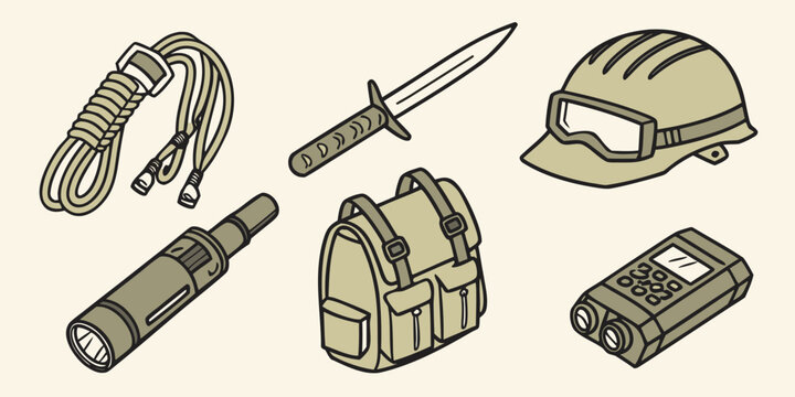 a collection of military gear and tools Vector