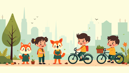 A charming illustration of a fox in a park-like environment. Perfect for children's stories, educational materials, or bringing a whimsical touch to b © Hadijah