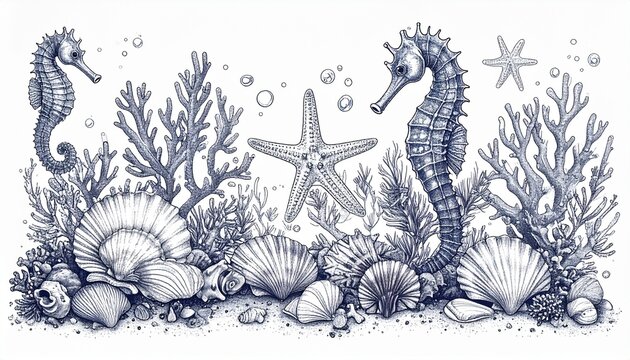 Trendy Spitze-Stil Meerkorallen Illustration im eleganten Linienkunst-Stil
