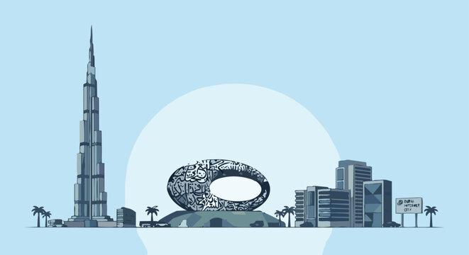 burj khalifa future museam dubai famous places vector background