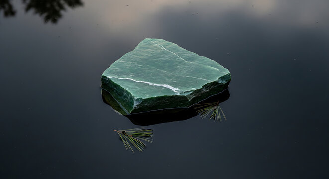 Stack of green soapstone coasters on water