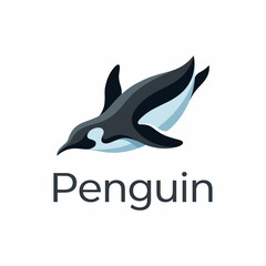 Naklejka premium A sleek and stylish graphic of a penguin in motion, representing adaptability and playfulness, perfect for conveying fun and natural themes in marketing materials.