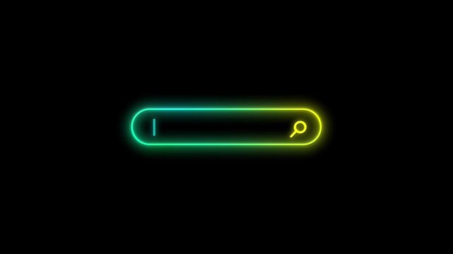 neon search bar icon video motion animation on black background. Internet search engine cyan neon box animation. Cyber Search Bar animation. Neon Search Bar Animation. Searching engine icon animation