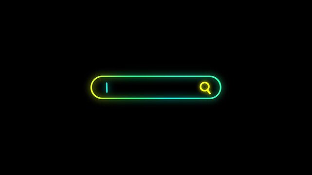 neon search bar icon video motion animation on black background. Internet search engine cyan neon box animation. Cyber Search Bar animation. Neon Search Bar Animation. Searching engine icon animation
