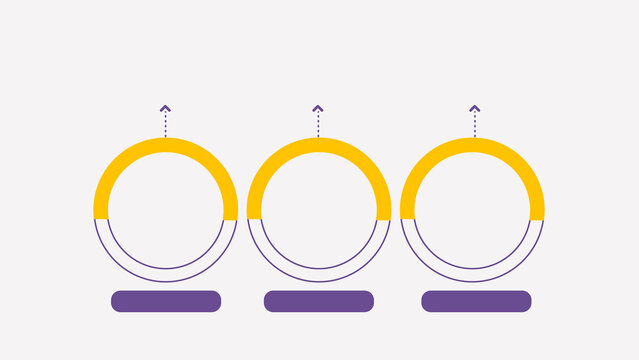 Three segment circles with yellow fill and purple outline on light grey background, infographic template, segment circle, web design