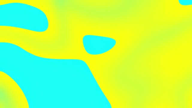 Bright yellow and cyan shapes flow across the screen. Colorful abstract forms dance with bold, soft edges