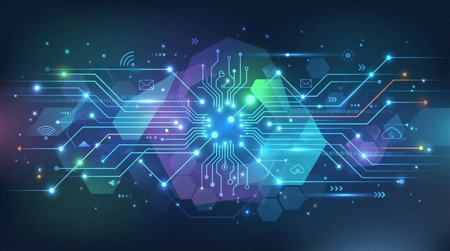 Technology background illustration, data center, servers and optic fiber.