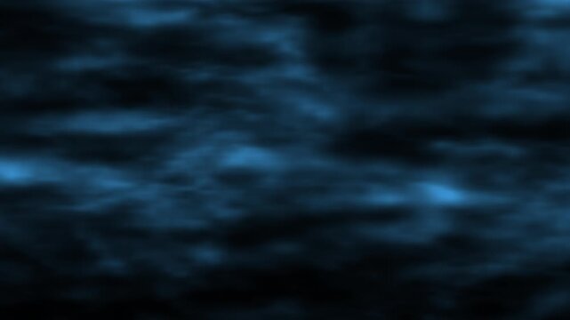 Dark sky pulses with swirling blue clouds. Mist moves gently, revealing hidden depth