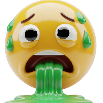 A yellow emoji with green vomit isolated on transparent background