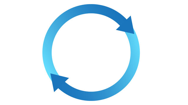 Blue circular arrow icon with gradient effect, indicating refresh or repeat function, white background, web design, user interface, user experience