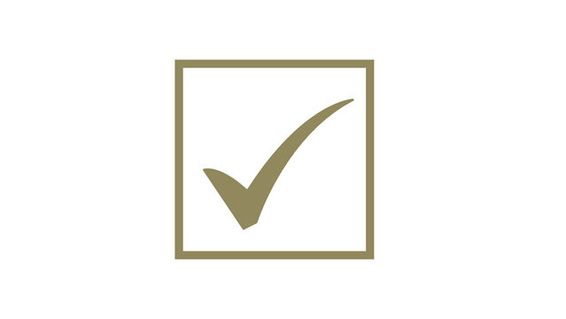 Gold checkmark within a square outline, a symbol of approval or task completion on a white background, web design, user interface, user experience, todo list