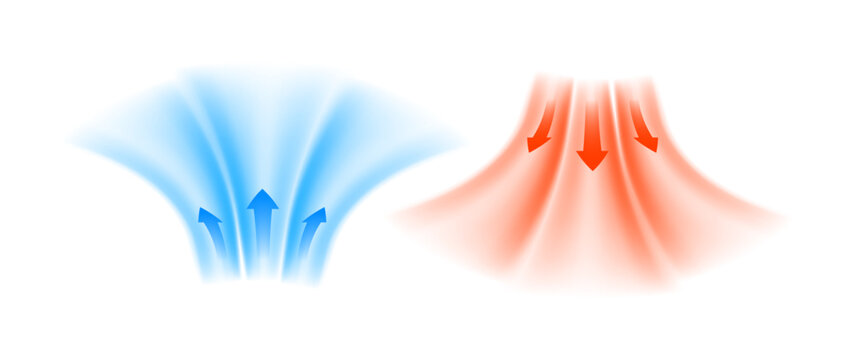 Air flow set of vector elements on a transparent background. Abstract light effect blowing from an air conditioner, purifier or humidifier. Dynamic blurred flow motion