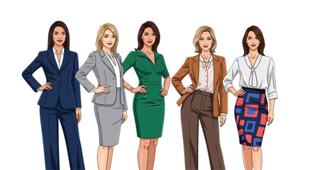 Fototapeta premium Diverse Group of Professional Women in Business Attire Standing Confidently - Businesswomen, Corporate Fashion, Teamwork, Success, Diversity, Modern Office Style