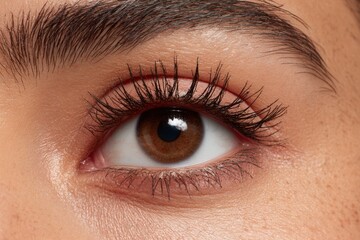 Obraz premium Hyperrealistic Close Up Eye with Rich Brown Mascara Beauty Macro Photography Portrait Glamour Concept