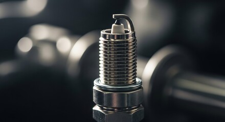 Close-up Macro Shot of a Single Spark Plug for an Internal Combustion Engine.