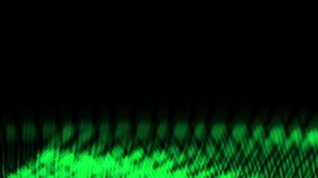 Green pulses ripple across dark screen. Lines glow with rhythmic, undulating motion