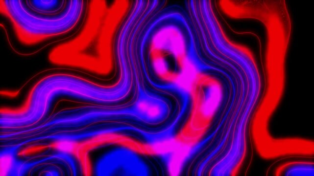 Vibrant swirls pulse with electric energy. Red and violet waves flow in hypnotic motion