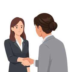 Fototapeta premium Businesswomen Handshake Agreement in Professional Meeting. Flat vector illustration isolated on white background