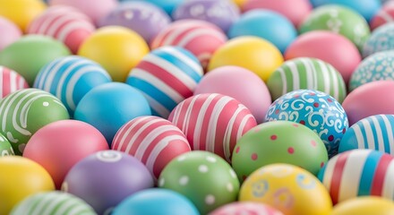 Vibrant easter eggs in various colors and patterns