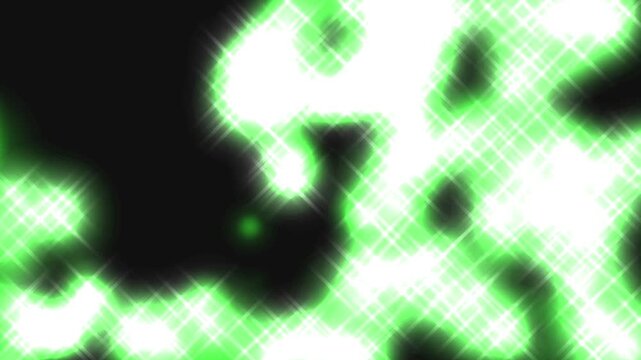 Vibrant green light pulses across a dark void. Flickering energy bursts glow with dynamic intensity.