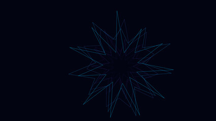Fototapeta premium Abstract geometric star shape glowing with blue light and wireframe lines