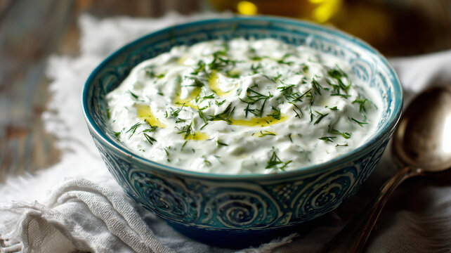 Traditional greek yogurt tzatziki sauce in a bowl 
