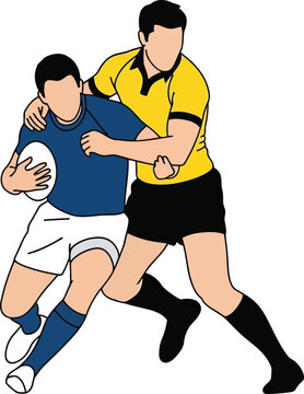 Rugby Player Tackled by Opponent in Competitive Match Illustration