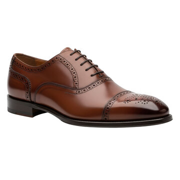 Luxury brown leather brogue shoe for men isolated on transparent background
