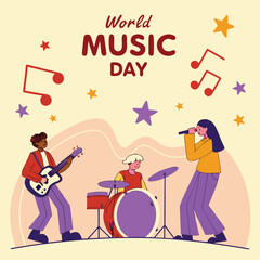 Naklejka premium Celebrating world music day with a diverse band performing with instruments and colorful design elements