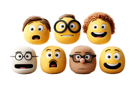 A group of Minions with different emotions on transparent background
