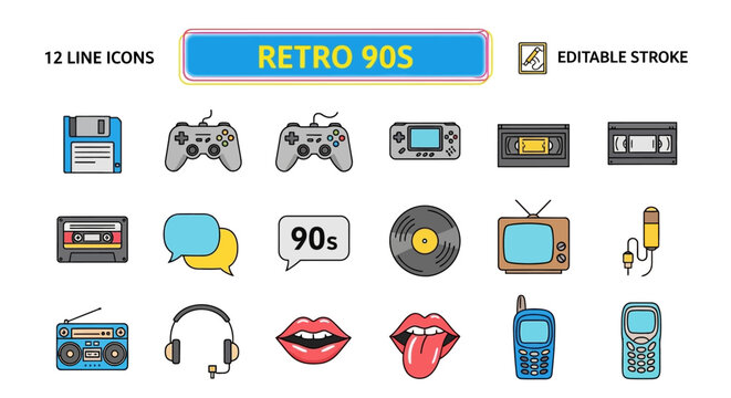 Iconic Nineties nostalgia set featuring classic entertainment gadgets, retro technology, and pop culture symbols from a past decade of vibrant memories