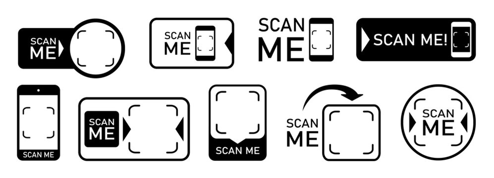 Set with scan me icon for qr code. Scanner border shape. Screen of frame scanner for mobile phone. Vector illustration