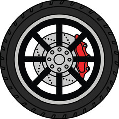 Obraz premium Modern Minimalist Car Wheel with Brake Caliper Diagram Illustration