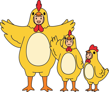 Cartoon Family Costume with Chicken Wings for Halloween or Dress Up