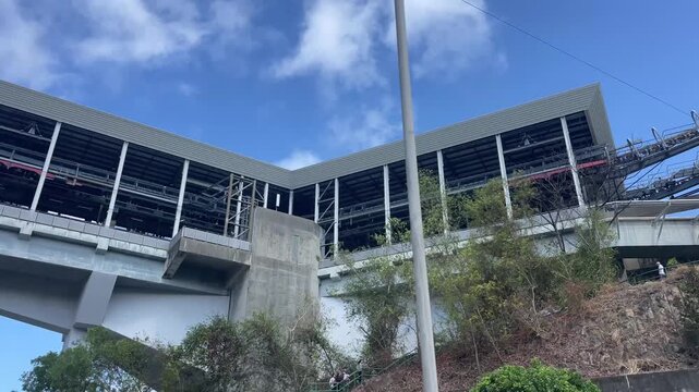 Driving next to funicular at Lantau island In Hong Kong