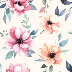 Elegantes Aquarell-Blumenmuster mit handgemalten Blüten und zarten Blättern © Silvia Bogdanski
