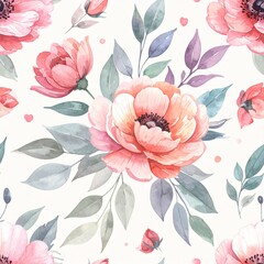 Elegantes Aquarell-Blumenmuster mit handgemalten Blüten und zarten Blättern © Silvia Bogdanski