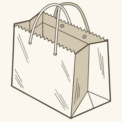 Fototapeta premium Brown paper shopping bag with handles and zigzag edge paper bag
