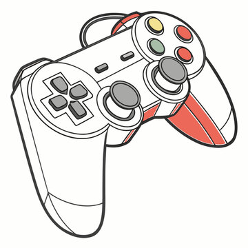 White and red game controller on white background