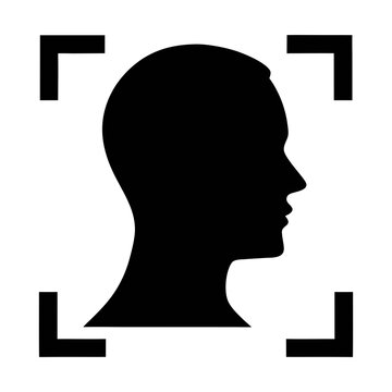 Find face recognition technology face detection system head silhouette icon facial scan vector