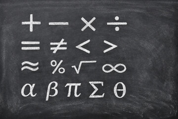 Mathematical symbols on chalkboard