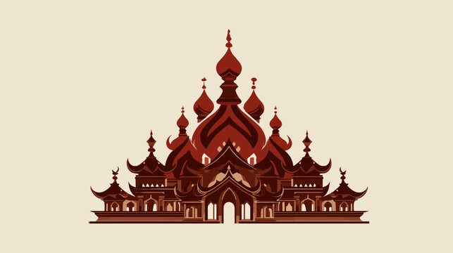 Simplified illustration of an ornate, symmetrical structure with layered roofs and intricate details