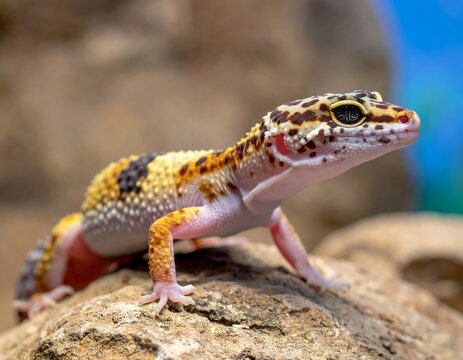 Close-up of a colorful gecko on a rock
