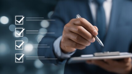 business professional reviewing digital policy documents compliance checklist workflow