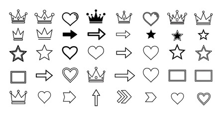 Fototapeta premium Collection of crown heart star and arrow icons