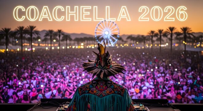 DJ performing at Coachella music festival 2026 with crowd