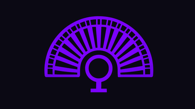 A vibrant purple fan design against a black backdrop, featuring a female symbol at its base
