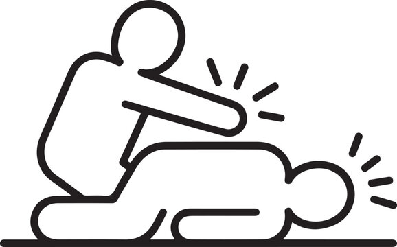 one person slaps and punches the other person. The slapped person falls to the ground and faints. one line art icon drawing vector